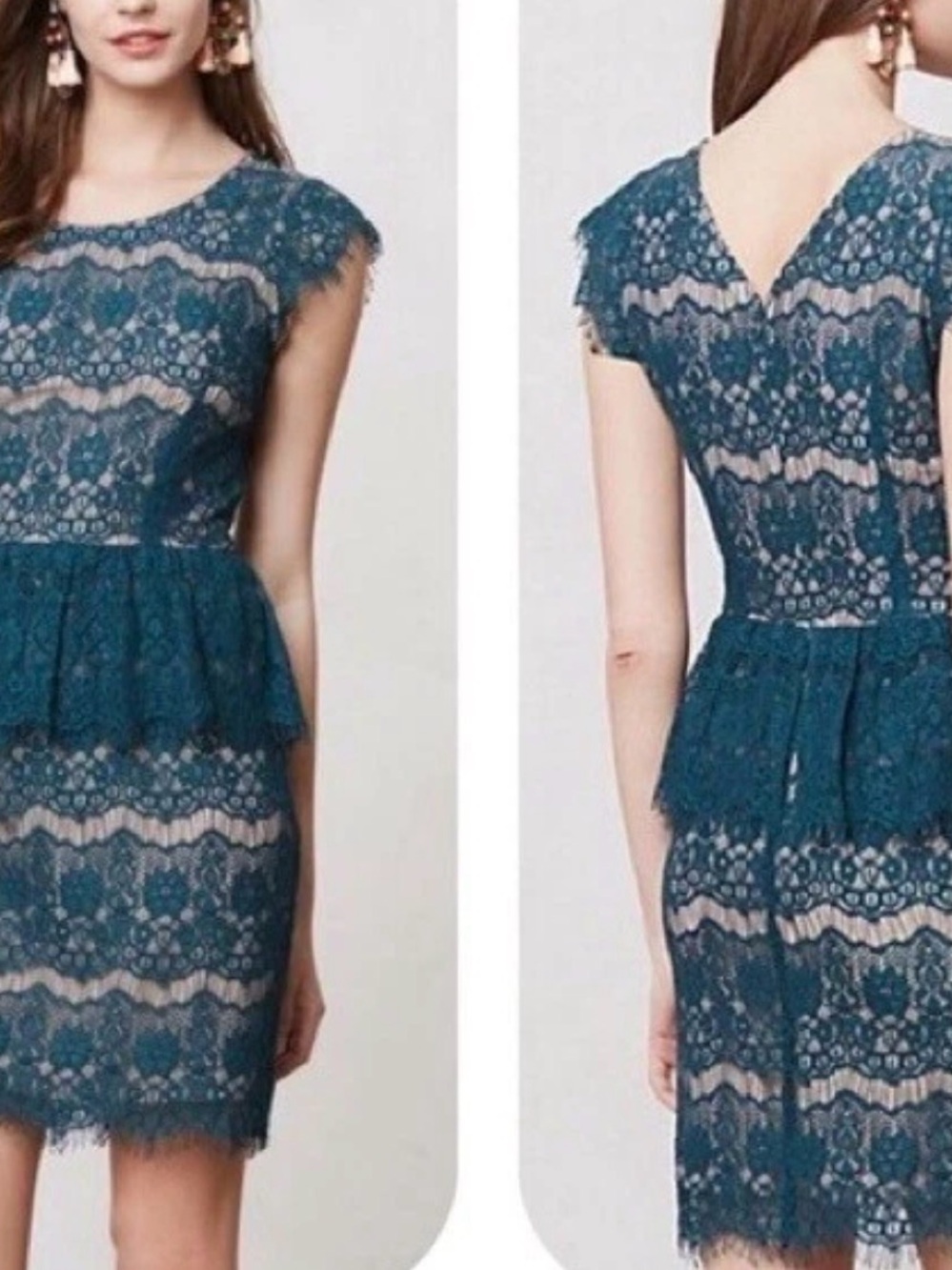 Anthropologie Maeve Teal Lace Peplum Mini Dress